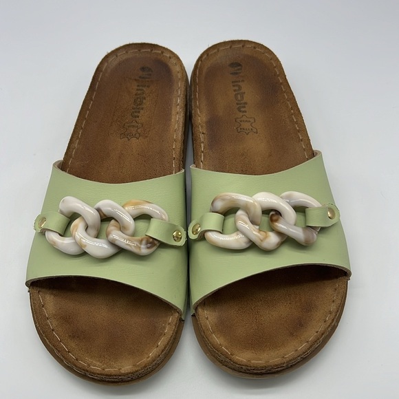 Inblu - Mint Green With Seashell Stone Chain Slip On Sandals Size 39 - Picture 2 of 13